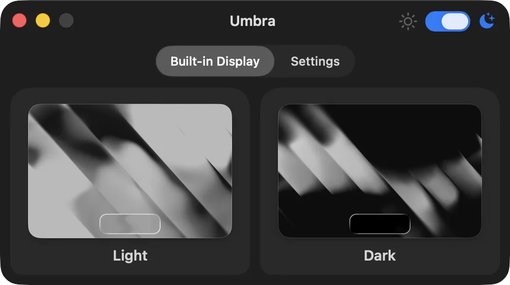 Umbra showing the light and dark Raycast distortion wallpapers assigned side by side