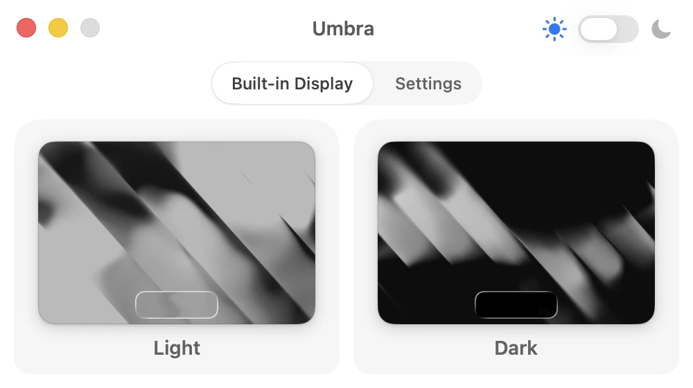 Umbra showing the light and dark Raycast distortion wallpapers assigned side by side